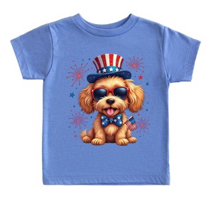 The Juniper Shop Patriotic Fluffy Dog Toddler Short Sleeve Tee - 5T - Columbia - 1 of 4