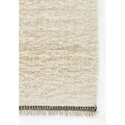 Ivory Handwoven Wool Shag Rug with Tassel Fringe, 5 ft x 8 ft