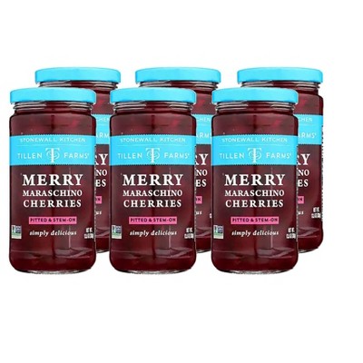 Tillen Farms Merry Maraschino Cherries Pitted & Stem-On - Case of 6/13.5 oz