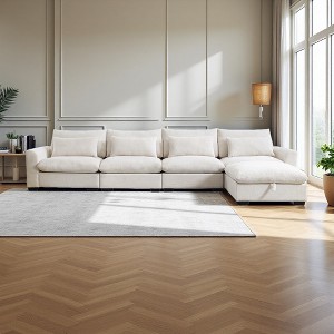 157.5" Corduroy Cloud L-Shaped Modular Sectional Sofa with Deep Seat & Storage Ottoman - 1 of 4
