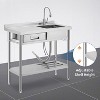 Freestanding Stainless Steel Utility Sink with Workbench & Drawer, Includes Faucet & Storage for Kitchen, Laundry Room, and Garage - 4 of 4