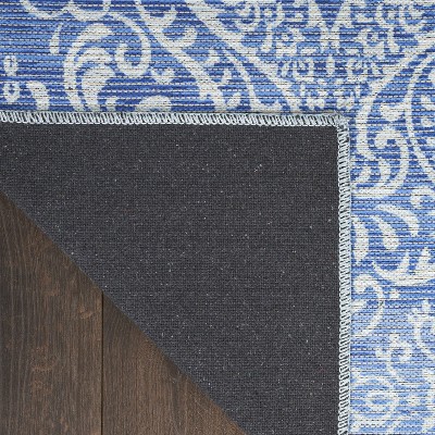 Waverly Blue Damask Washable Synthetic Area Rug, 8' x 10'