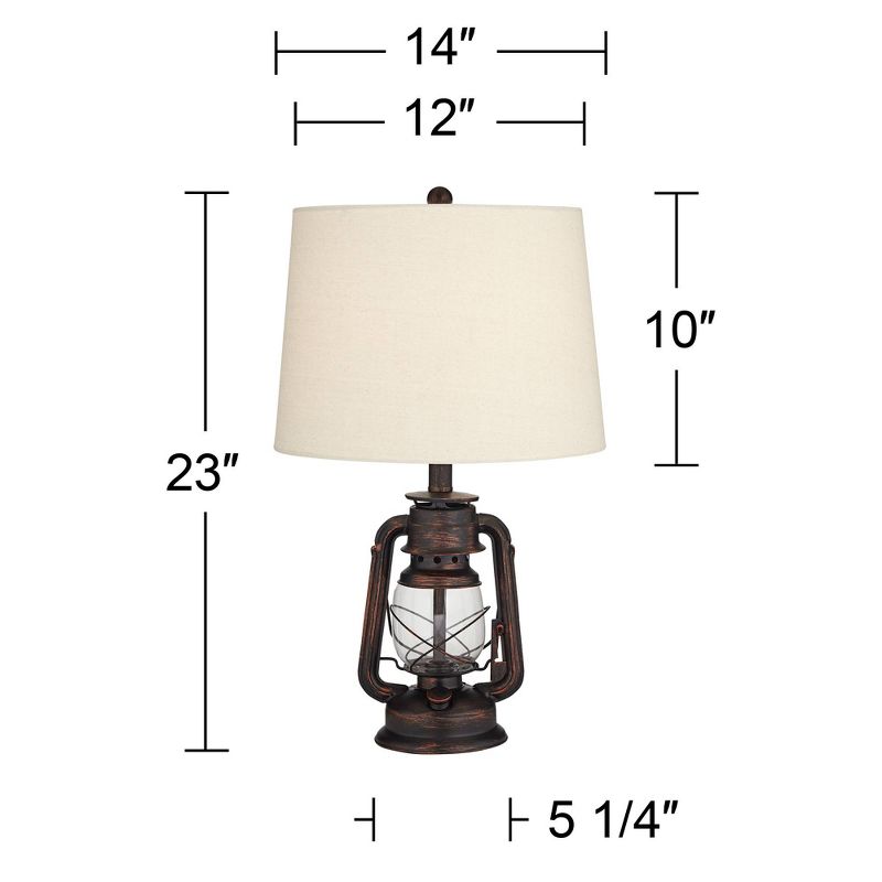 Franklin Iron Works Murphy Rustic Industrial Accent Table Lamp Miner Lantern 23" High Red Bronze Oatmeal Fabric Shade for Bedroom Living Room Office, 5 of 11