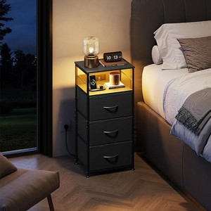 GALAXHERO Nightstand Set of 2 with Charging Station, LED Night Stand with 3 Fabric Drawers and Storage Shelf, Bedside Table 31.93" Tall - 1 of 1
