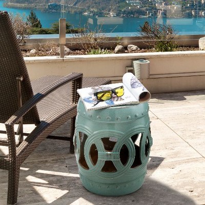 NicBex Ceramic Garden Stool with Double-Coin Knotted Ring Design, Outdoor Side Table for Patio, Versatile Patio End Table, Decorative Outdoor Table