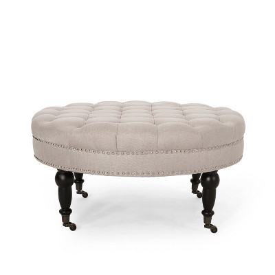 GDFStudio Caddo Contemporary Button Tufted Upholstered Ottoman with Rolling Casters