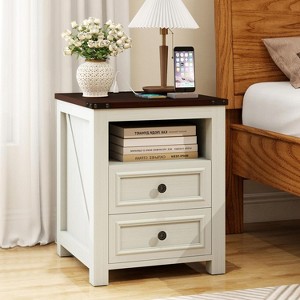 Vipbear nightstandwith Charging Station, End Table Living Room Side Table with Storage, 2 Drawer Nightstand for Bedroom - 1 of 4