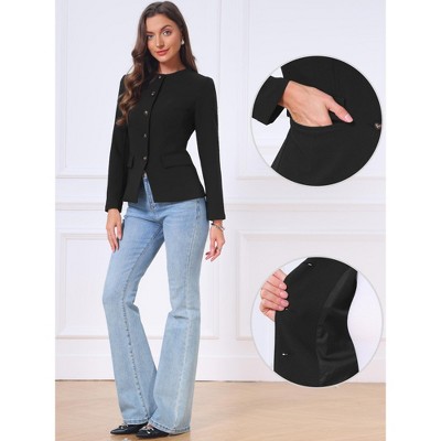 INSPIRE CHIC Women's Business Casual Collarless Button Down Fitted Office Jacket with Pockets Blazers X-Large Black — фото 2