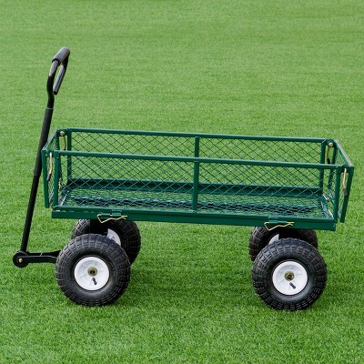 Green Heavy Duty Steel Garden Utility Cart with Rubber Wheels