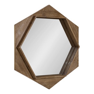 30" Yandel Hexagon Wooden Wall Mirror Brown - Kate and Laurel