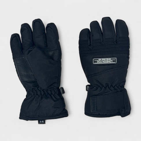 London Fog Boy s Black Ski Gloves Winter Sports Snow Gloves With Velcro Closure And Reinforfced Grip For Kids 4 6 Years Target