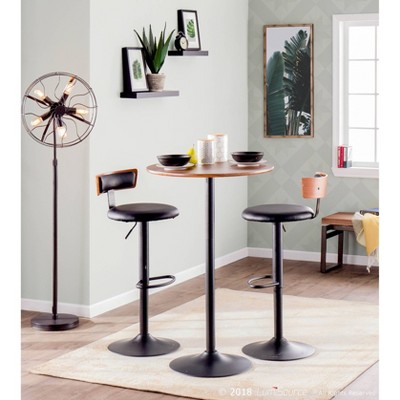 Mid-Century Modern Round Bar Height Table in Walnut and Black