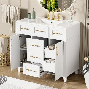 ORRD 36" White Bathroom Vanity – Soft-Close Drawers & Doors, Adjustable Shelf, Ample Storage - 1 of 4