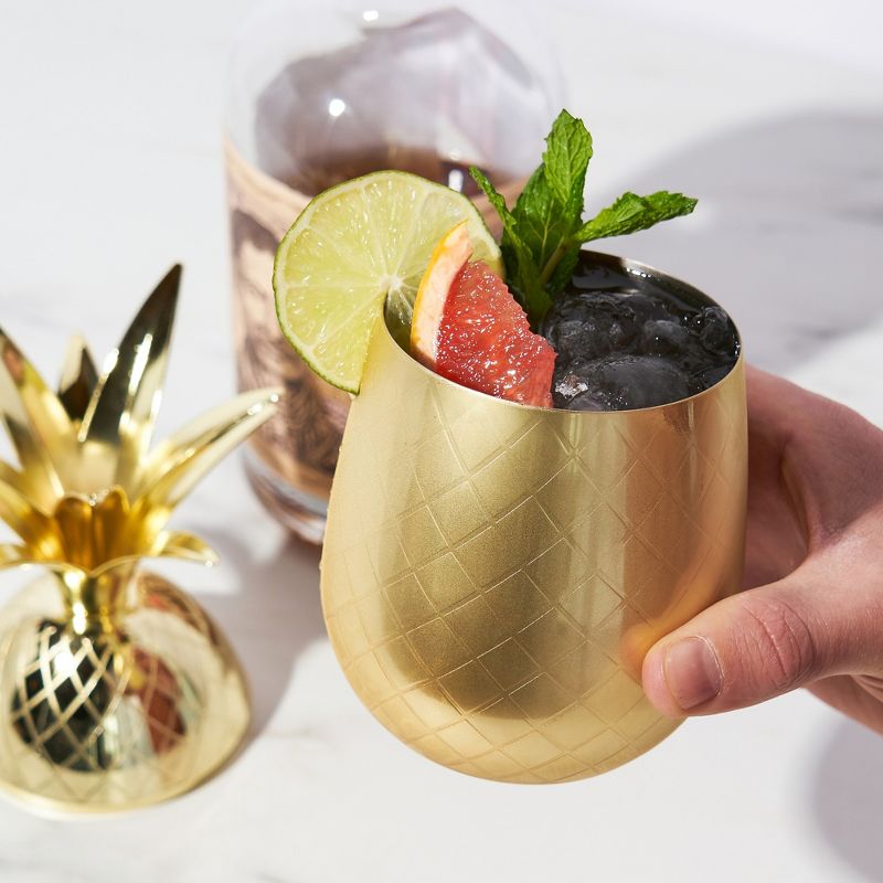 Viski Gold Pineapple Tumbler with Lid for Mai Tais, Tiki Drinks, and Craft Cocktails, Stainless Steel with Gold Plating, 16 Oz Set of 1, 4 of 8