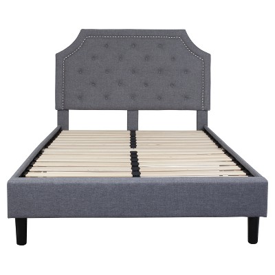 Elegant Full Double Light Gray Upholstered Bed with Tufted Headboard and Nailhead Trim
