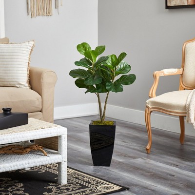 3-Foot Faux Fiddle Leaf Fig Tree in Black Planter