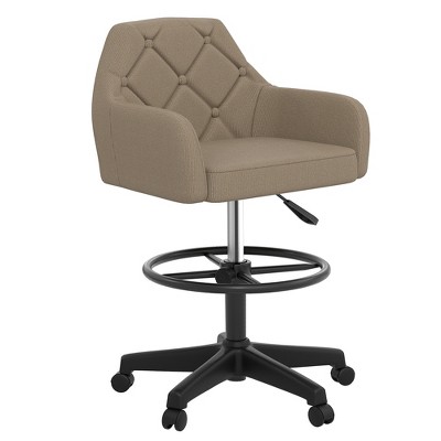VECELO Drafting Chair with Adjustable Height PU Swivel Stool with Lumbar Support