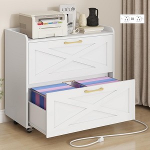 Lateral File Cabinet with 2 Drawers & Charging Station for Letter/Legal/A4 Size Hanging Files, Mobile Filing Cabinet, Simple White - 1 of 4