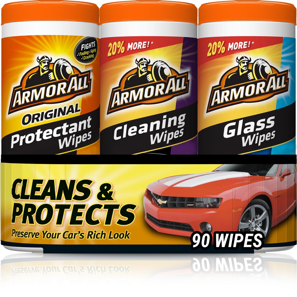 Armor All 3pk 30ct Triple Pack Protectant/Cleaning/Glass Wipes Automotive Interior Cleaner