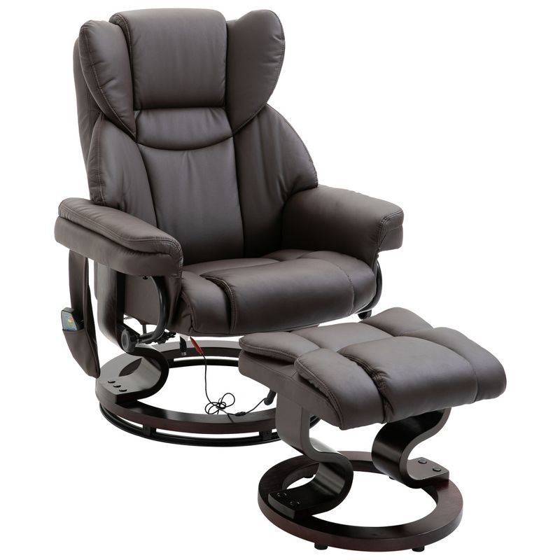 HOMCOM Massage Recliner and Ottoman with 10 Vibration Points Adjustable Backrest, PU Leather Living Room Chair with Side Pocket Remote Control, 1 of 9
