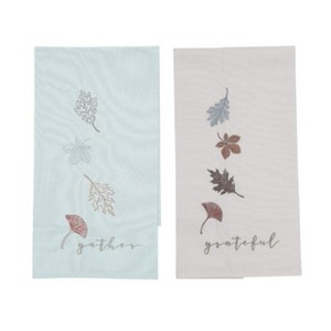 Transpac Fall Harvest Thanksgiving Leaf Embroidered Kitchen Towels Cotton - 1 of 1