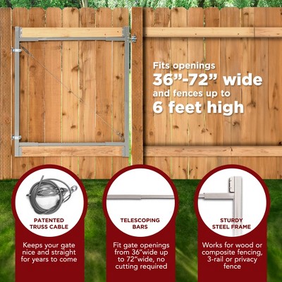 Adjust-A-Gate Steel Frame Anti Sag Gate Building Kit, 36 to 72 Inches Wide Opening Up To 6 Feet High Fence