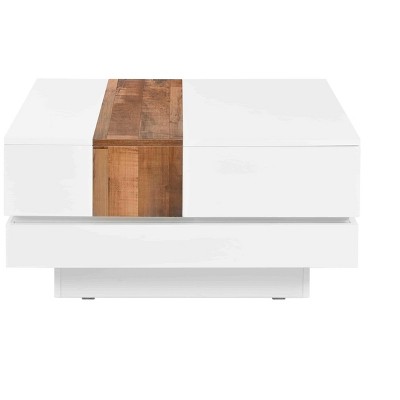 Lirago Expandable Sliding High Gloss Walnut Coffee Table with Hidden Storage Extendable Cocktail Table Modern Living Room Center Table 31 4 Inch White