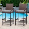 Outdoor Bar Stools Set of 2 with Cushions Wicker Bar Stools, Patio Bar Chairs Bar Height Patio Set for Garden Pool Lawn Backyard - 2 of 4