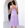 Womens Square Neck Smocked Maternity Dress Flutter Sleeve Summer Maxi Sundress Light Purple S - 3 of 4