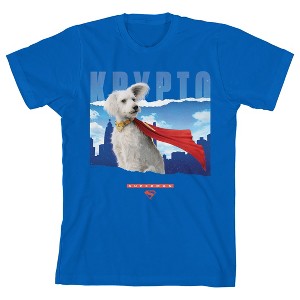 Superman Movie 2025 Krypto, Cityscape, Logo icon on Royal Kids T-Shirt - 1 of 4