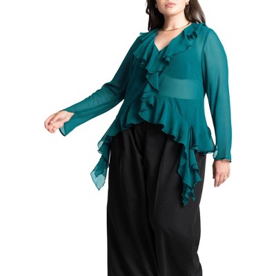 ELOQUII Women's Plus Size Ruffle Trim Blouse