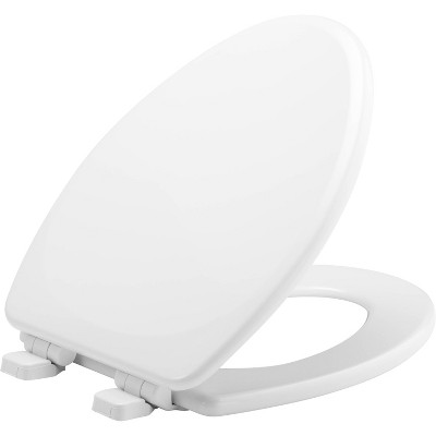 Lannon Never Loosens Elongated Enameled Wood Toilet Seat with Slow Close Hinge White - Mayfair by Bemis