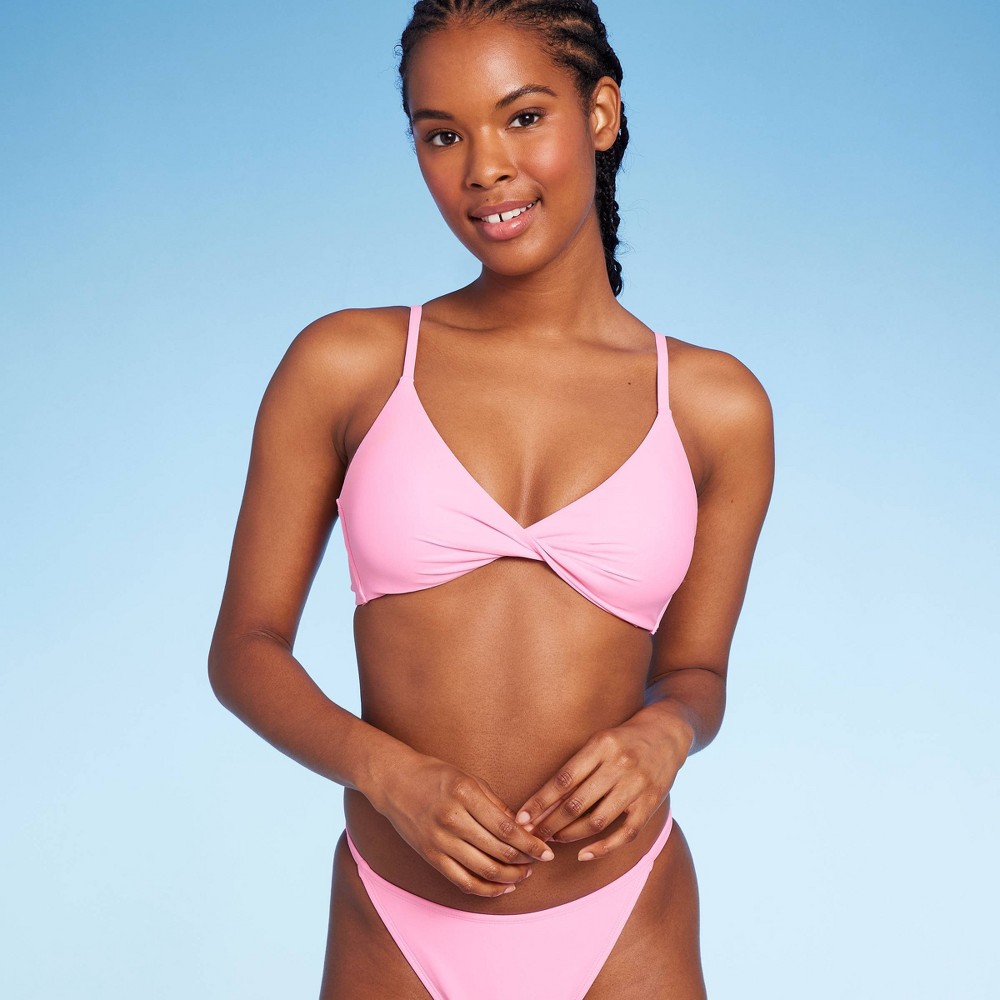Photos - Swimwear Women'sTwist-Front Bralette Bikini Top - Wild Fable™ Pink M: Adjustable St