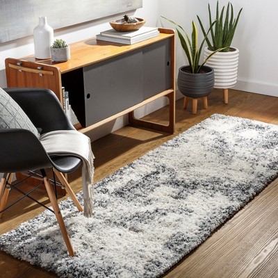 Gray and Charcoal Abstract Synthetic Fur Area Rug 6'7" x 9'