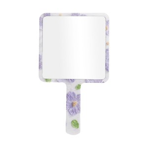 Unique Bargains Floral Square Handheld Mirror Purple White 1 Pc - 1 of 3