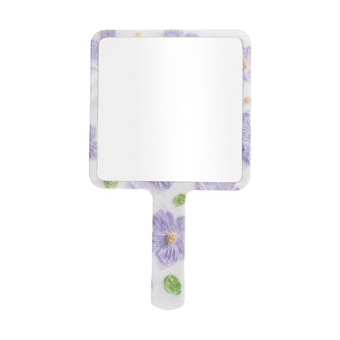 Unique Bargains Floral Square Handheld Mirror Purple White 1 Pc - image 1 of 3