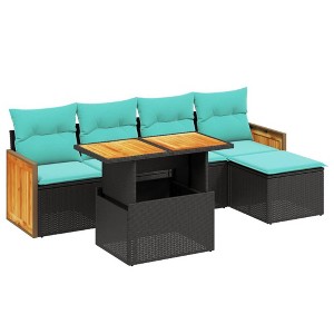 vidaXL 6 Piece Patio Sofa Set with Cushions Black Poly Rattan - without storage - 1 of 4