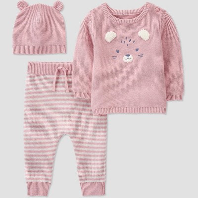 Carter's Just One You®️ Baby Girls' 3pc Cat Sweater & Bottom Set - Pink Newborn