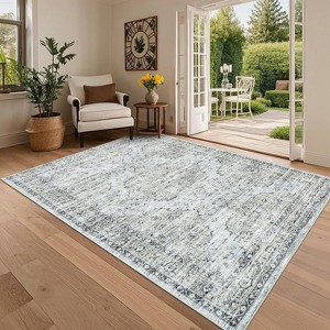 Washable Floral Runner Rug - Ultra-Soft Vintage Print Stain-Resistant Carpet Easy-Clean Distressed Floor Mat for Hallway Laundry Room Bedroom - 1 of 4