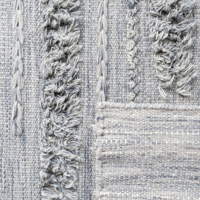 Grey and Ivory Hand-Knotted Wool and Cotton Square Rug