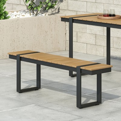 Modern Ourdoor Wood Bench with Faux Wood Slats Assembly Required, Brown-Christopher Knight Home