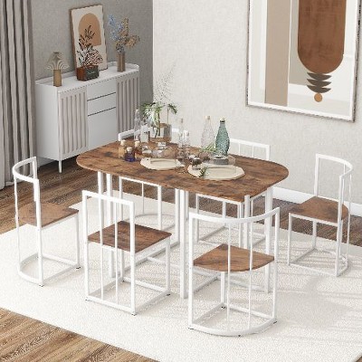 NicBex Modern 7-Piece Dining Table Set with Faux Marble, 55" Semi-Circular Table with 6 Triangular Chairs, Kitchen Table Set for 6