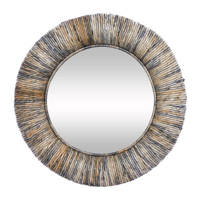 Coastal Teak Wood Decorative Wall Mirror Gray - Olivia & May