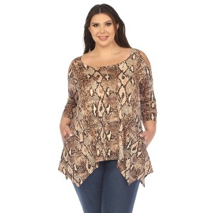 Plus Size Snake Print Cold Shoulder Tunic - 1 of 4
