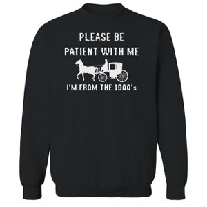 Rerun Island Men's Please Be Patient Long Sleeve Graphic Cotton Pullover Sweatshirt - Black L - 1 of 3