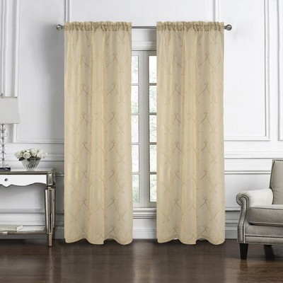 RT Designers Collection Pearl 2 Pieces 1.5" Rod Pocket Damask Embroidery Metallic Doily 36" x 84"