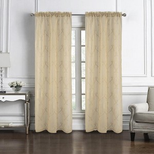 RT Designers Collection Pearl 2 Pieces 1.5" Rod Pocket Damask Embroidery Metallic Doily 36" x 84" - 1 of 4