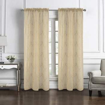 RT Designers Collection Pearl 2 Pieces 1.5" Rod Pocket Damask Embroidery Metallic Doily 36" x 84" Taupe