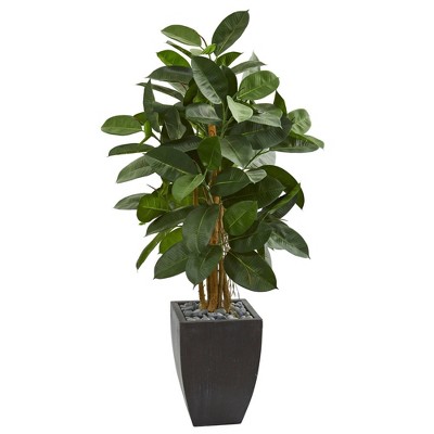 Nearly Natural 56” Artificial Rubber Tree in Black Planter