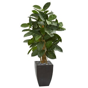 Nearly Natural 56” Artificial Rubber Tree in Black Planter - 1 of 1